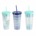 24oz Plastic Chiller Tumbler with Lid & Straw. Teal Vineyard - Ocean Blue Stripes - Teal Abstract PS Plastic 3 Assorted Designs *minimum order 6 units mix* (order in increments of 6 mix)