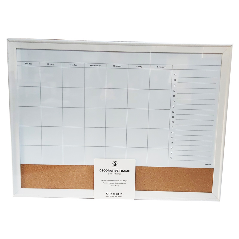23″x17″ 3 in 1 Dry Erase Board Monthly Calendar Cork Strip Tasks 