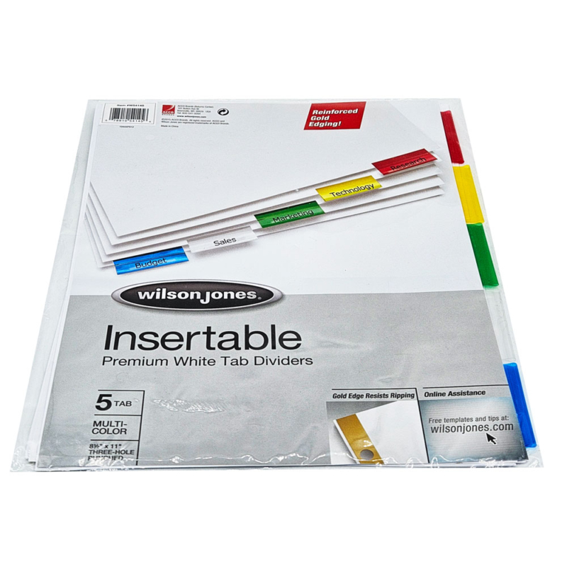 5 Tabs Wilson Jones Index Dividers Multi Color Insertable Minimum 